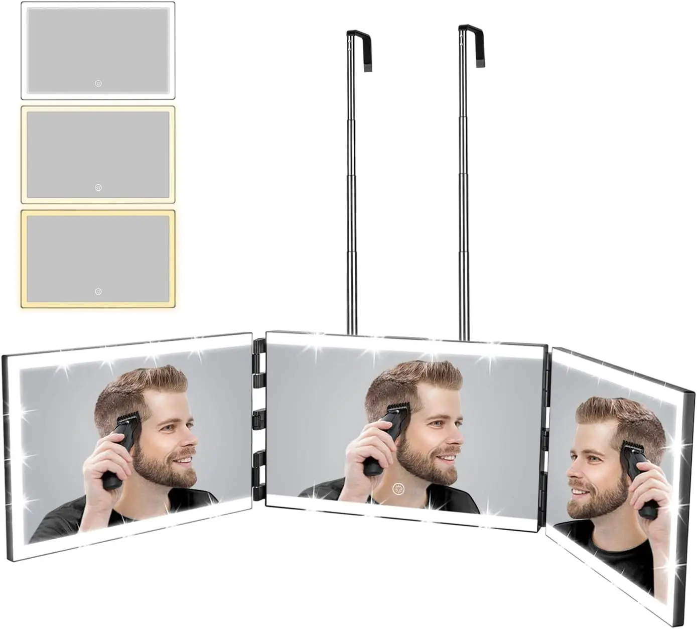 3 Way Mirror for Hair Cutting with 8 Light| Trifold Barber Mirror with for Makeup, Shaving, Braiding and Styling