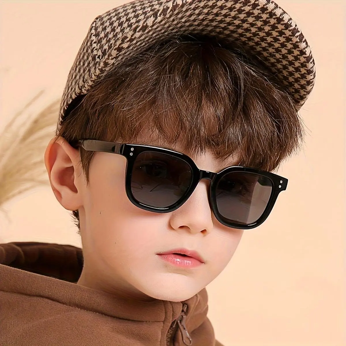 Kids' Child-Sized Non-Prescription Fashion Square Frame/Glasses Set - 1 Pack, Classic Style, Blue Light Blocking, Natural Material, Semi Rimless, All Seasons, Ideal for Casual Wear & Holiday Gifts