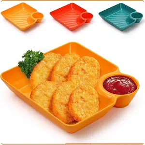 4-piece potato chip dish set, plastic dumpling plate with a sauce compartment, square dinner plate, sushi plate, snack dish for dipping sauce, taco sauce, fruits, cooked foods, Party Plates, Dining Plate Set
