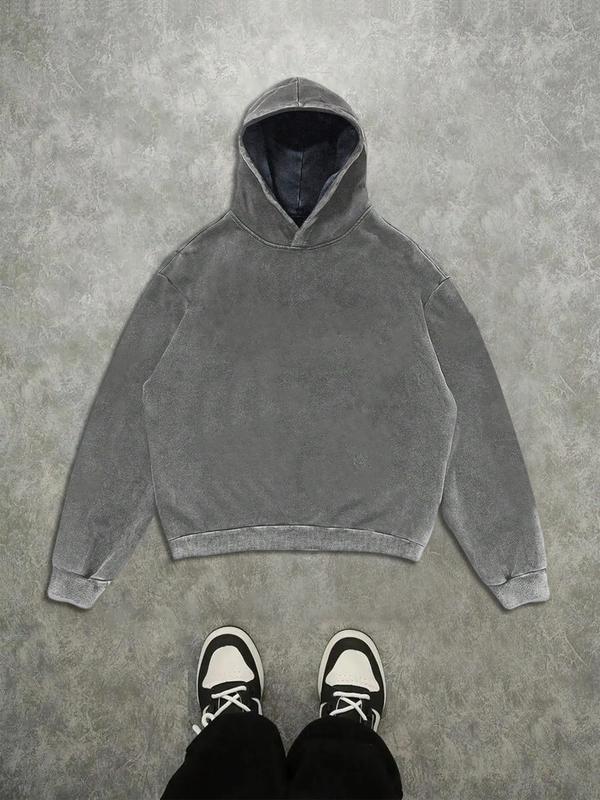 Trendy Casual Hoodie with Jesus Silhouette Print, Vintage Wash Craftsmanship, High-Quality Fabric, Loose Fit, Autumn Wear