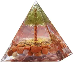 Tree of Life Orgone Pyramid for Positive Energy, Crystal Pyramid Orgonite Pyramid Protection Crystals Energy Generator for Stress Reduce Healing Meditation Attract Wealth Lucky Room(Red Agate)