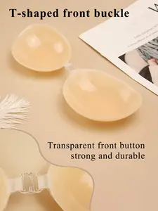 Women’s Nude Adhesive Chest Cover, Seamless Silicone Strapless Bra with Front Connecting Clip, Discreet Invisible Supportive Look for Open Back Dresses, Sleeveless Tops and Elegant Outfit Styling