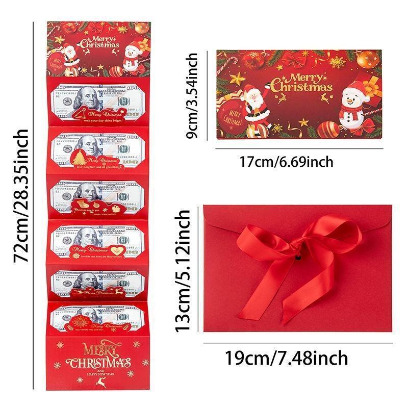 Christmas Santa Dollar Folding Red Envelopes Gold Stamping Gift Pack with Ribbon 6 Slot DIY Holiday Cash Envelopes for Party and Festive Decorations