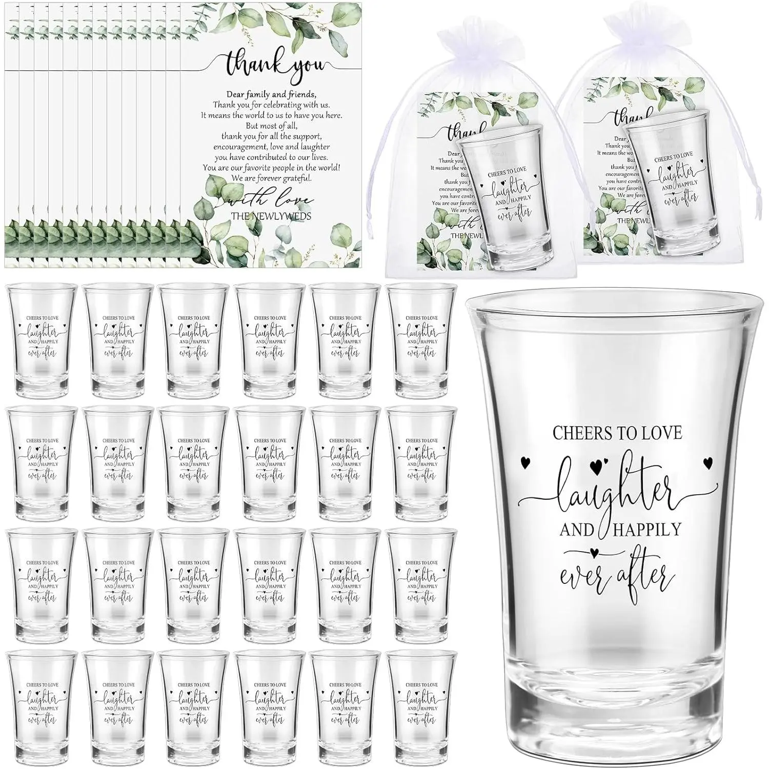 50 Sets Wedding Favors for Guests  Wedding Short Glasses Cheers to Love Clear  Glasses with Thank You Cards Organza Bags for Party Souvenirs Gifts