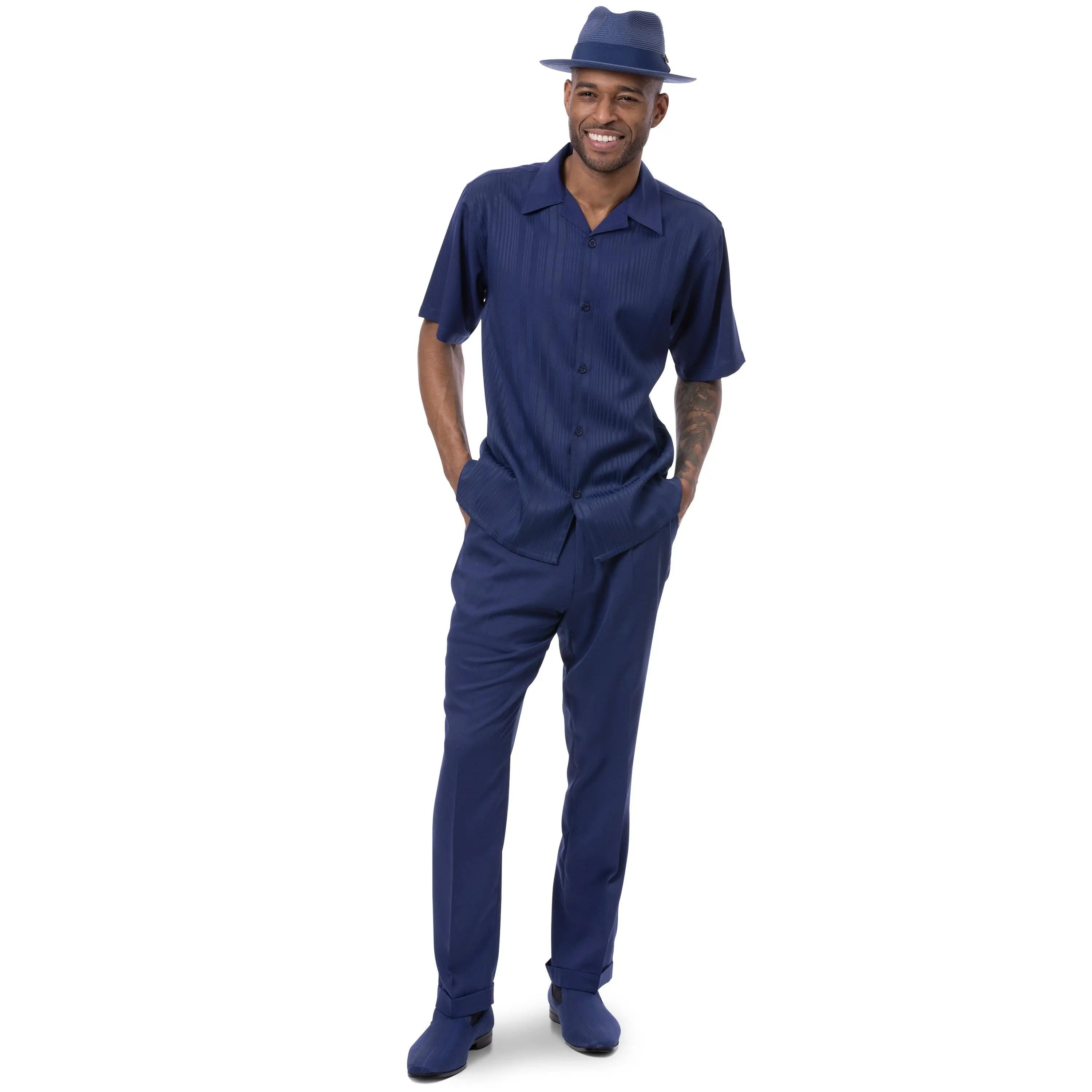 Montique Navy Tone-on-Tone Walking Suit