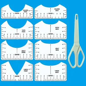 DIY T-Shirt Ruler Short Sleeve Design Tool, Round Neck Alignment Scale Set, Clothing Pattern Making, Sewing Calibration Tool