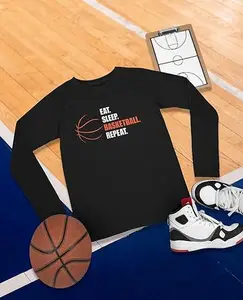 Tstars Eat Sleep Basketball Repeat Long Sleeve Shirt for Men Ball Fans Players Hoopers Sports Gift Tee