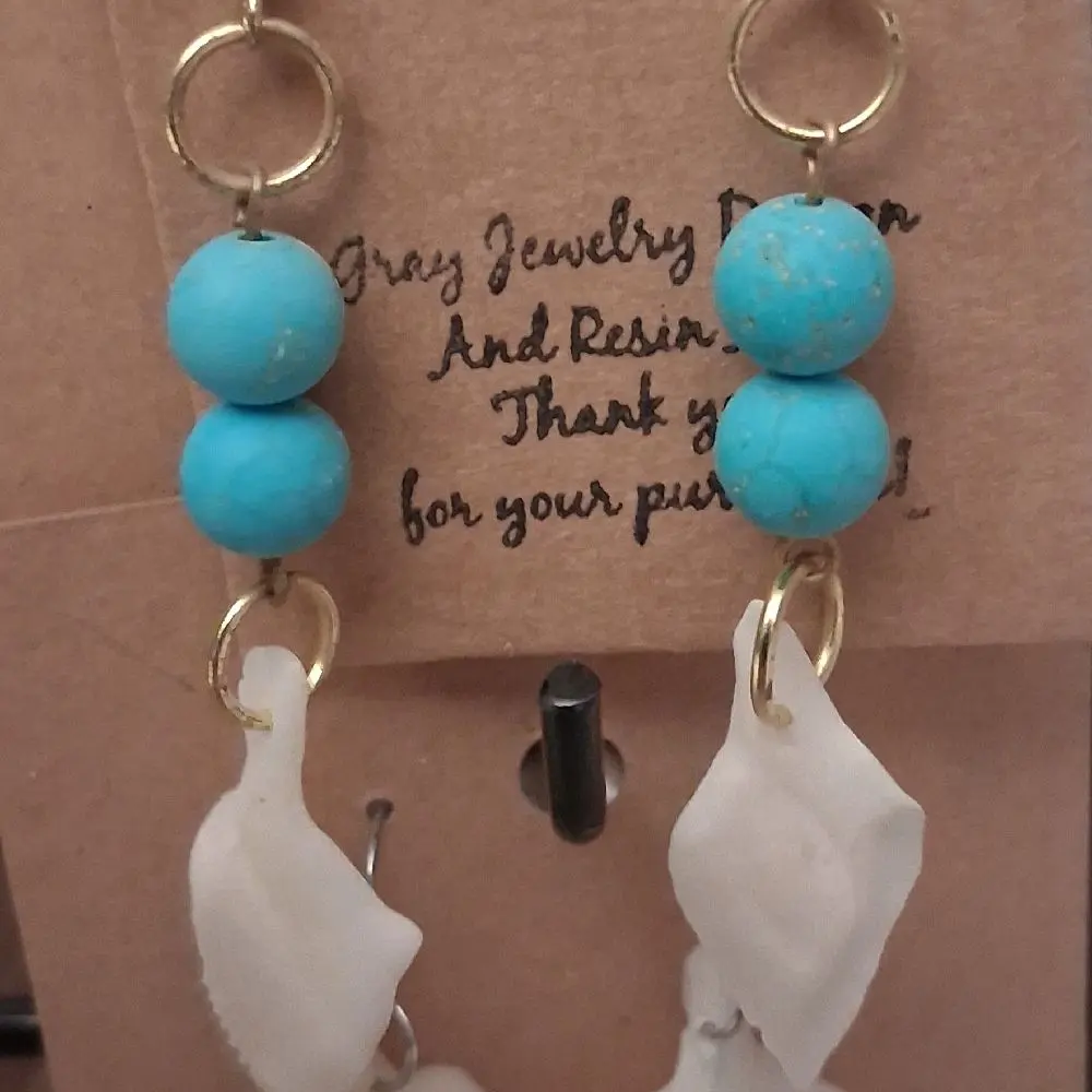 Handmade Alligator Gar Scale Earrings with Turquoise Beads