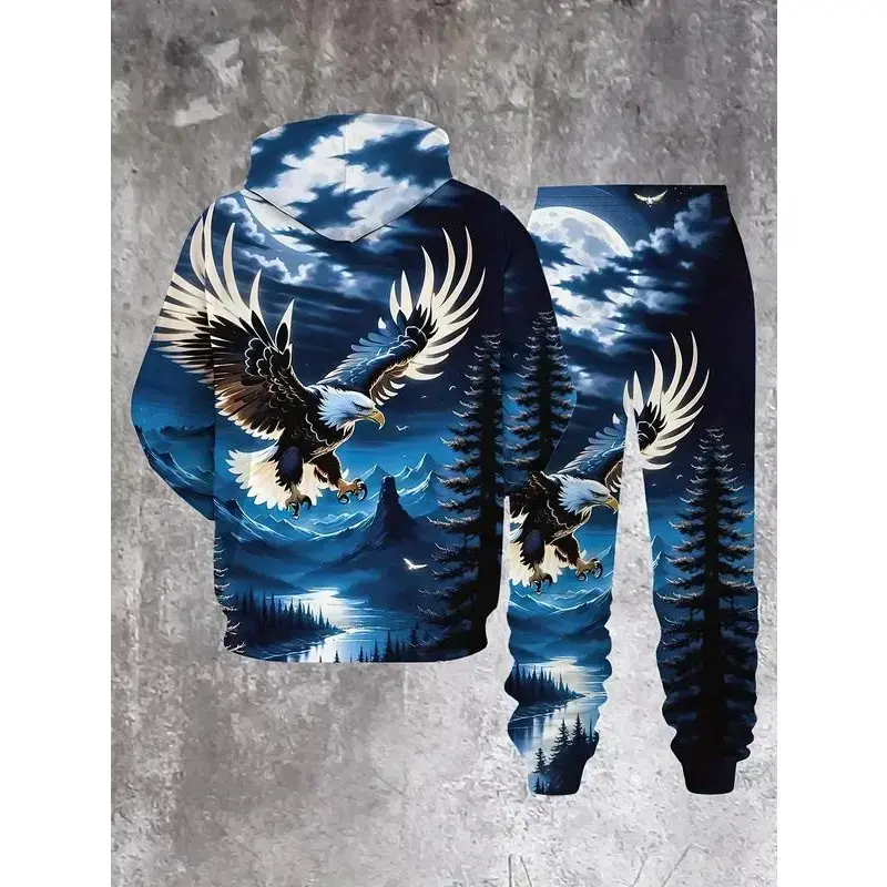 Personalized, fashionable and comfortable men's spring and autumn zippered long-sleeved casual sportswear set with travel eagle pattern, suitable for sports and leisure trips Personalized, fashionable and comfortable men's spring and autumn zippered long-sleeved casual sportswear set with travel eagle pattern, suitable for sports and leisure trips