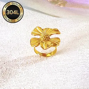 18K Gold Plated Stainless Steel Flower Ring – Elegant purity  ring