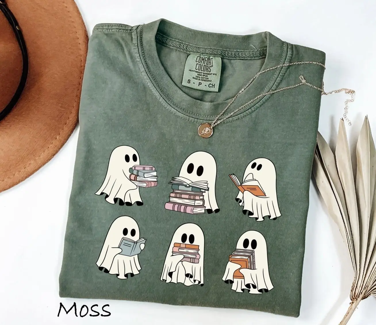 Comfort Colors Halloween Book Shelf T-Shirt, Ghost Reader Shirt, Spooky Reading Book Lover Gift, Literature Tee, Cute Boo Bookworm Outfit, Fall Teacher Apparel, Cozy Autumn Spooky Season Graphic Shirt, Bookshelf Halloween Gift for Women