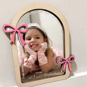 Affirmation Mirror with Pink Bow Design for Kids' Room Decor and Positive Self-Talk Enhancement