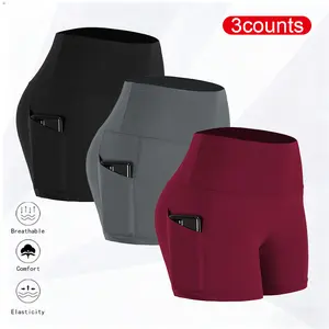 3pcs Women’s Athletic-Style Cycling/Running/Pilates Fitness Shorts – Vibrant Solid Color, High-Waisted, Butt-Lifting Sports Shorts — Super-Stretchy, Seamless Yoga Running Shorts for Women — Jogger and Active Lifestyle, Moisture-Wicking Comfort