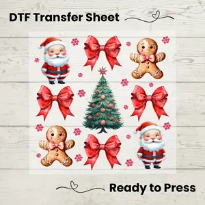 Coquette Red Christmas Bows Gingerbread DTF, Transfer Sheet, Ready to Press, Custom Dtf, DIY Heat Transfer, Christmas Gift, Holiday Sweater