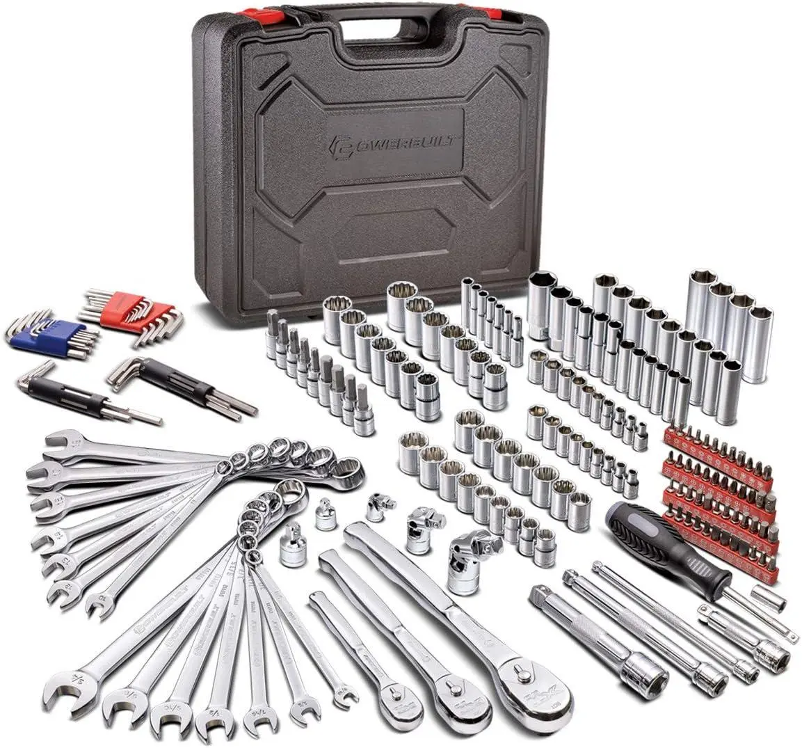 Powerbuilt 200 Piece 1/4-Inch, 3/8-Inch, and 1/2-Inch Drive Mechanics Tool Set - with SAE and Metric Socket Set, Powerbuilt XT 90 Tooth Seal-Head Ratchets, Including Case - 642472 Alltrade Tools