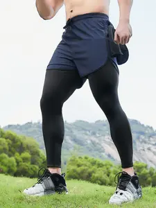 Men's Two-In-One Sportswear Pants, Quick-Dry Loose Outer, High-Elastic Tight Inner, Breathable, Running Training, Anti-Exposure, Comfortable