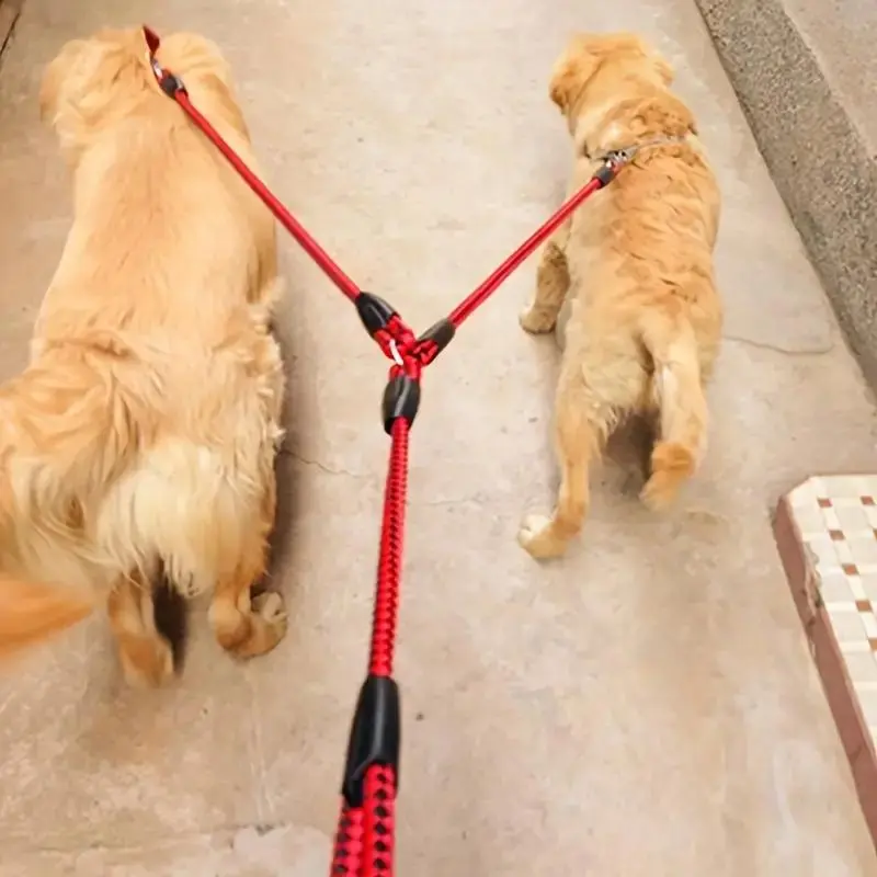 Dual Dog Leash, No-tangle Dual Dog Leash, Heavy-duty Braided with Comfort Grip Handle for Walking & Training Two Dogs, Durable Nylon Dog Supplies