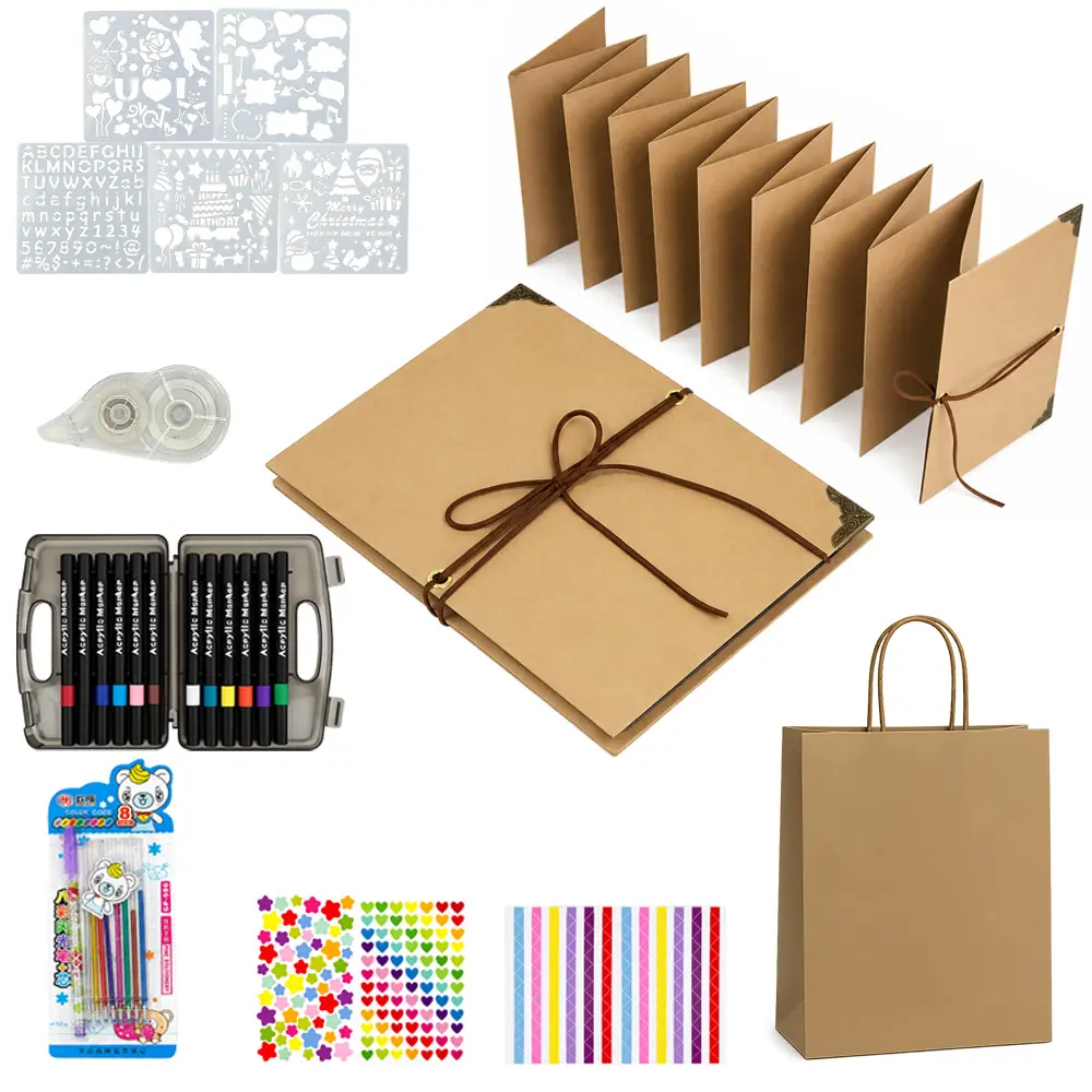 99+ Inch Accordion Foldable Scrapbook Album DIY Crafts Kit - Colored Markers, Sticker Packs, Correction Tape, Gift Bag - Wedding Memory Preserver - Men's Birthday Gift