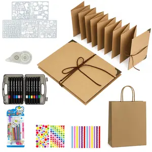 99+ Inch Accordion Foldable Scrapbook Album DIY Crafts Kit - Colored Markers, Sticker Packs, Correction Tape, Gift Bag - Wedding Memory Preserver - Men's Birthday Gift