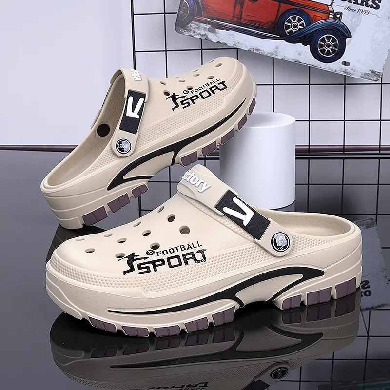 Premium Khaki Men's Garden Clogs | Non-Slip EVA Sport Sandals | Lightweight Waterproof Water Shoes for Beach Vacation, Outdoor Camping & Daily Commute