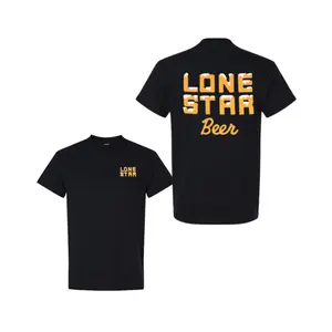 Lone Star Beer T-Shirt with Yellow Cattle Print Lettering Graphic, Texas Pride 2 Sides Graphic Tee, Soft Cotton Blend Shirt, Country Lifestyle Apparel for Men and Women, Gift for Beer Lovers