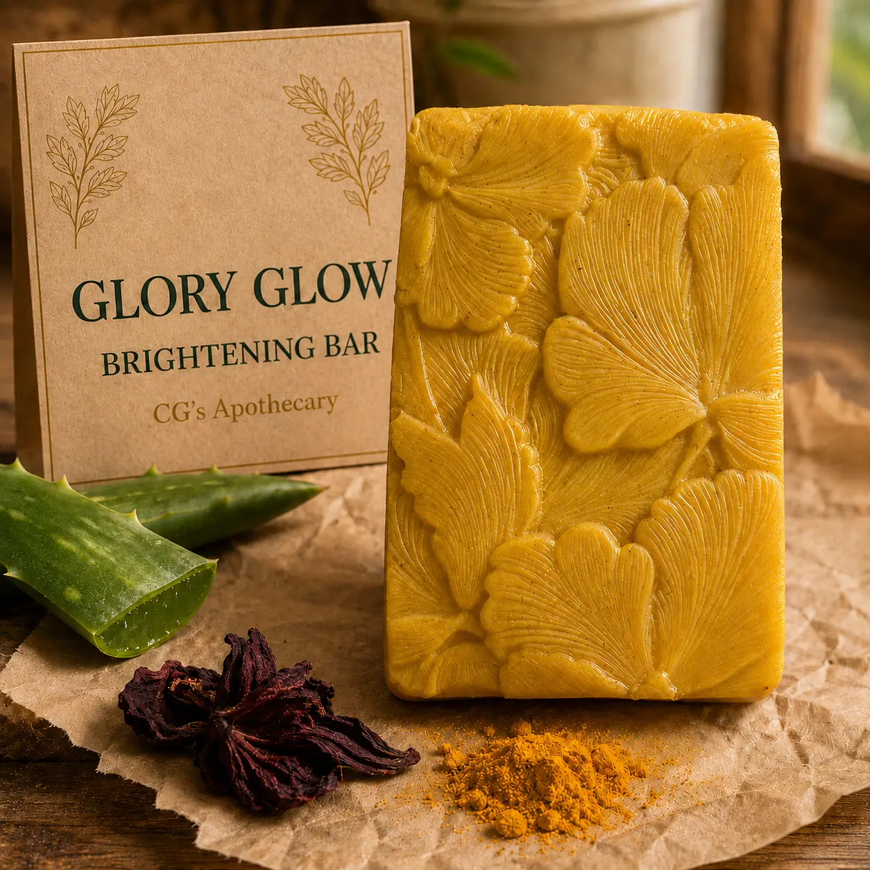 Glory Glow Brightening Bar – Turmeric & Kojic Acid Soap Bar with Licorice Root | CG's Apothecary by Esh-har