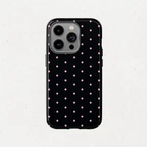 Black&Pink Polka Dot IPhone Case, Pink, Black, Suitable for IPhone17 ProMax, 16Pro, 15, 14. Premium Phone Case |     Shockproof Protective Phone Case |     Smart Phone Case Compatible with Samsung Galaxy S25