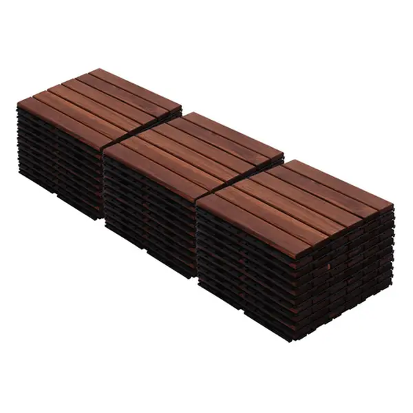 12x12 in Interlocking Acacia Wood Deck Tiles (30-Pack) - Striped Waterproof Outdoor Flooring, Anti-Mildew, Can Be Cut Into Small Pieces, Rainy Season Drainage, Easy Assembly for Swimming Pool, Balcony, Garden