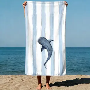 A whale shark gracefully moves through vertical water currents, in watercolor painting style. Sand-Free Beach Towel | Ultra-Light Microfiber | Quick-Dry, Compact for Travel