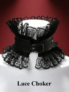 Punk Lace Collar PU Leather, Festival Role Play Neck Accessory, Lolita Costume Jewelry, Christmas Valentine Carnival New Year Props