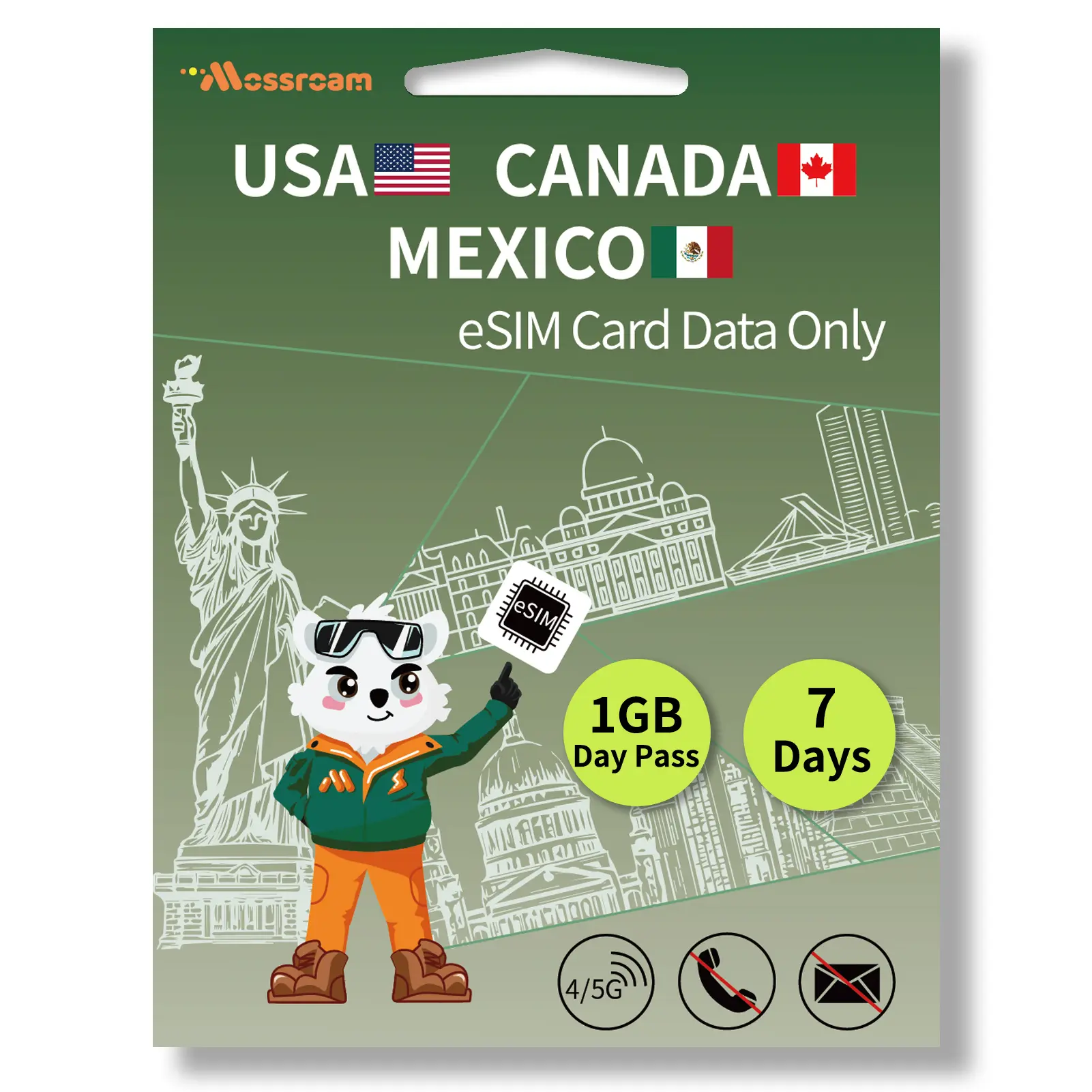 Canada, Mexico and USA Prepaid eSIM Card QR Code 1-2 GB 4/5G Daily LTE High-Speed Data for 7-30 Days with Hotspot