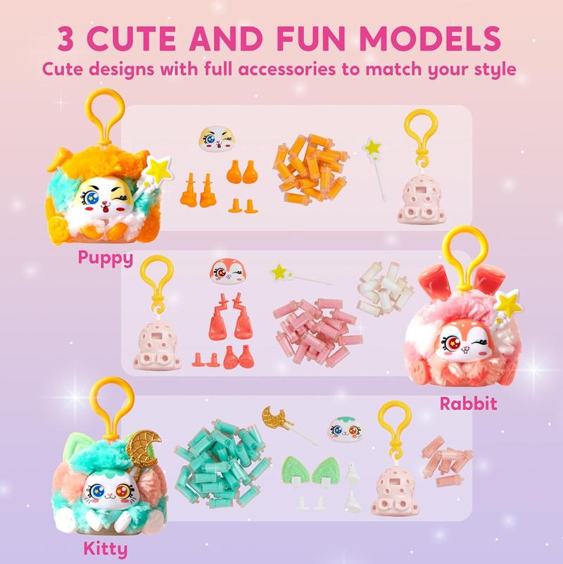 DIY Plush Keychain Making Craft, DIY Arts & Craft Set with 3 Models, Create Your Own Stuffed Keychain for Boys and Girls Ages 6 7 8 9 Valentine's Day Gifts for Kids