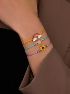 Cute Sun & Sunflower & Rainbow Charm Adjustable Design Braided Bracelet, Fashionable Jewelry for Women & Girls, Trendy All-match & Exquisite Jewelry As Gift