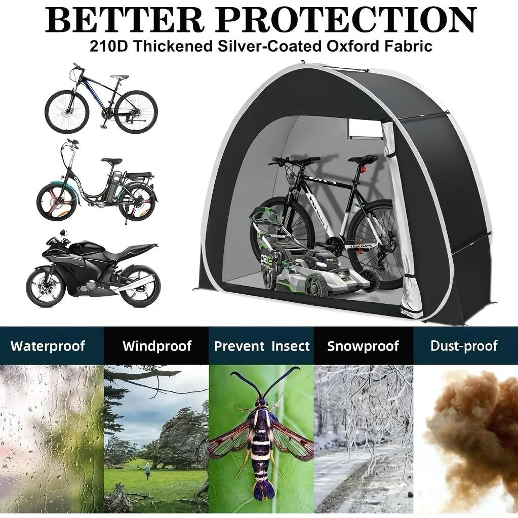 Winter Bike Storage Shed Tent, Outdoor Portable Tool Storage Room,Adopt 210D Oxford Fabric PU4000 Effectively Blocks Rain and Snow,2-3 Bikes Storage, Bicycle Storage Tent, Gardening Tool Storage Box, Garden Tools, Lawn Mower Storage