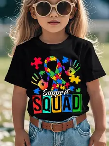 Individualistic round-neck short-sleeved shirts for Boy and girl 🔥   Autism Awareness Autism Support Squad Family Novelty Awesome Graphic Kid T-Shirt Fashion Kid T Shirts Streetwear Tops Tees for Kid