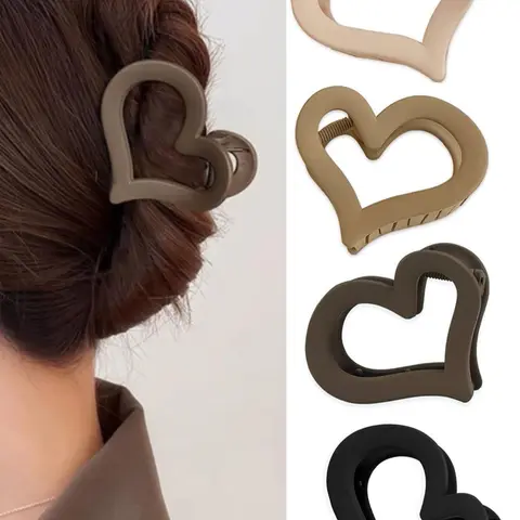 Solid Color Hollow out Heart Design Hair Claw, 4pcs Fashion All-match Hair Accessories, Cute Lovely Hairwear for Daily Use