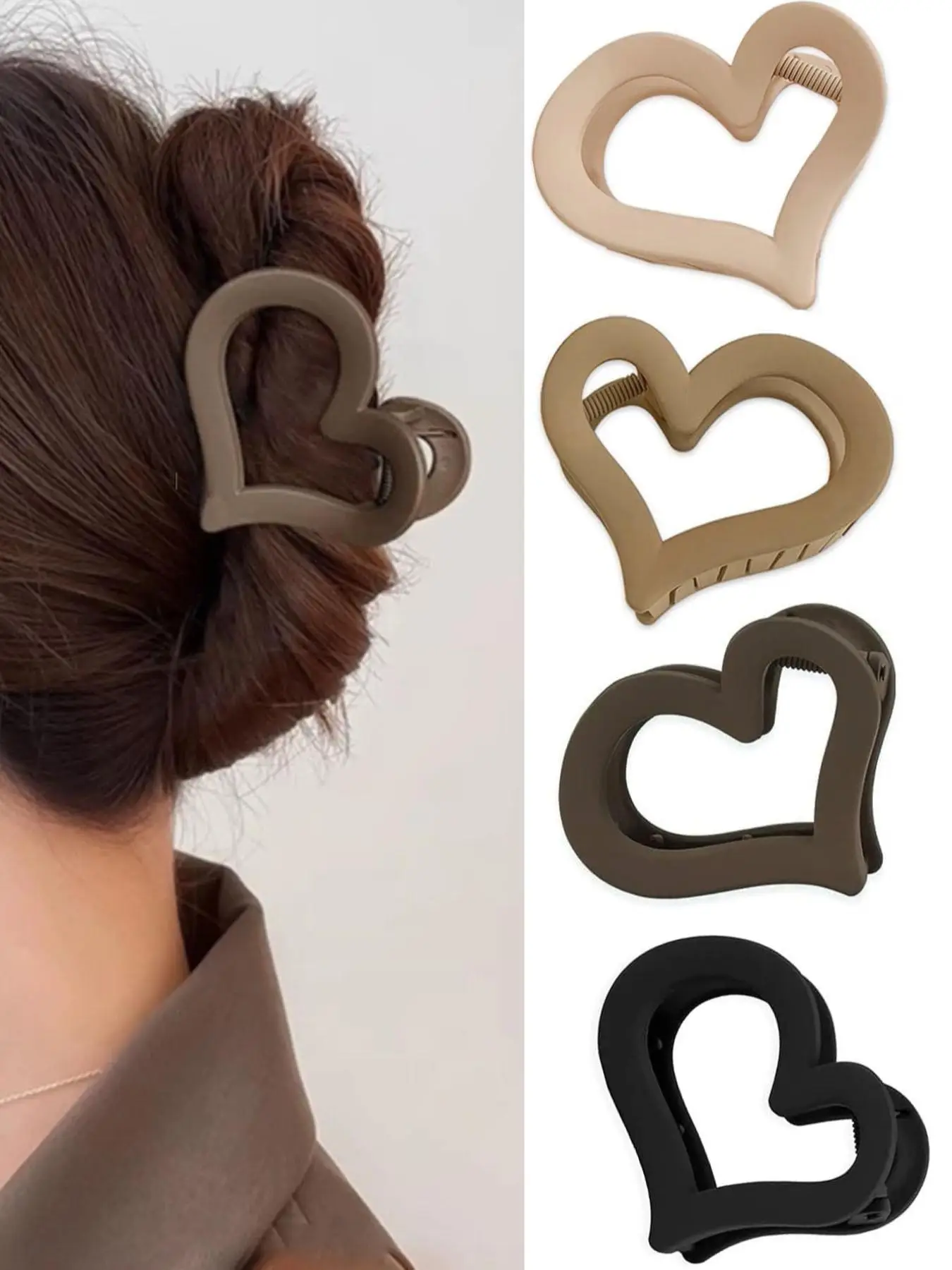Solid Color Hollow out Heart Design Hair Claw, 4pcs Fashion All-match Hair Accessories, Cute Lovely Hairwear for Daily Use