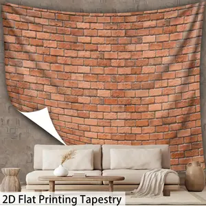 [ 2D Flat Printing] 1pc Retro Red Brick - Ultra Large Size- - HD Digital Printing Huge Tapestry- Polyester- Home Decoration- with Free Hanging Clips