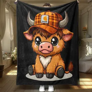 This Adorable Highland Cow Pattern Blanket Is Soft and Comfortable, Perfect for Air-conditioned Rooms. A Warm Nap Blanket Suitable for Home, Office, Travel, Camping, and Other Occasions.