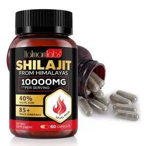 Hatmanlabs Shilajit Pure Himalayan Organic Capsules - 60 Count, 85+ Trace Minerals,  Supplement Edible