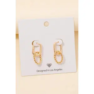 Braided Hoop Charm Rectangle Hinge Hoop Earrings