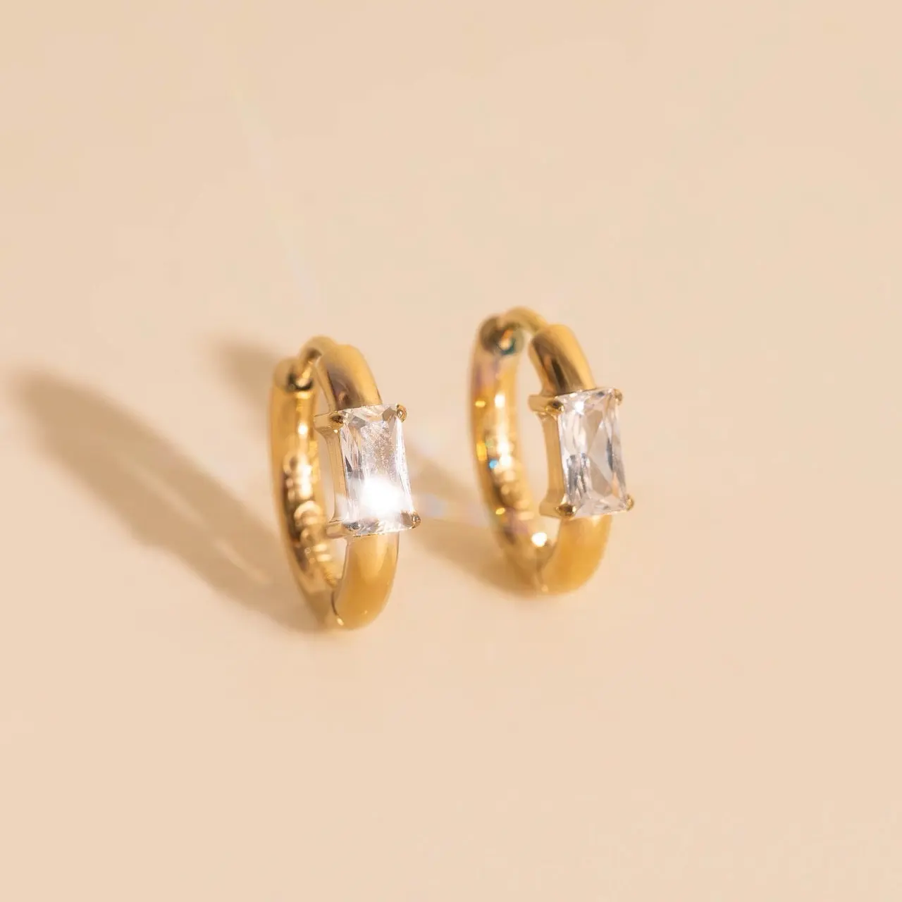 Titanium Baguette Crystal Rounded Huggie Hoop Earrings - FeatherTUFF™