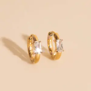 Titanium Baguette Crystal Rounded Huggie Hoop Earrings - FeatherTUFF™