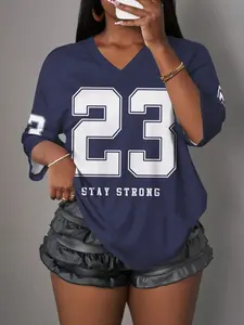 Y2K 23 Number Print Mesh V-Neck T-Shirt, American Retro Style, Breathable Sport Top, Multiple Colors Available, Loose-Fitting, All Seasons