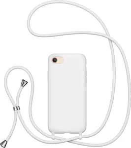 Crossbody Lanyard Phone case for iPhone SE 2022 5G/iPhone 7/iPhone 8/iPhone SE 2020, Silicone Phone Cover with Adjustable Necklace Strap Soft Belt Lanyard Shockproof Protective Case-White