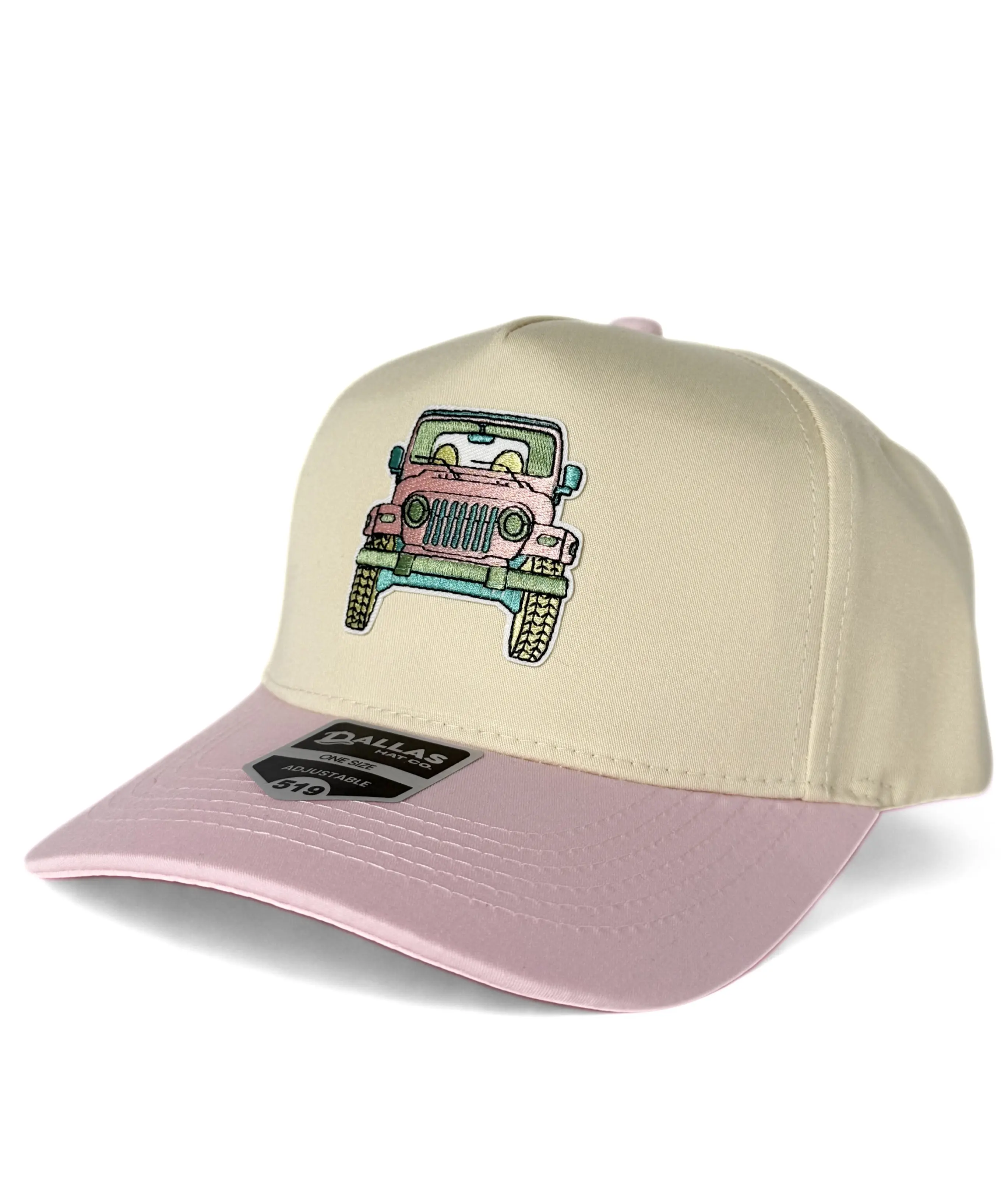 Jeep Truck Embroidered Ride Trucker Twill Adjustable Snapback Cap Beige/Pink