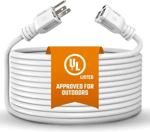 Outdoor Extension Cord  10 Ft, White, Indoor, Outdoor Power Cord, Heavy Duty 16/3, Single Outlet, UL Listed, 3-Prong, Grounded Outlet, Extension Wire.