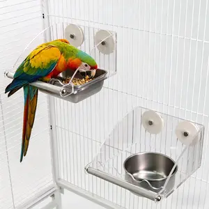 Transparent Acrylic Parrot Feeder with Box, Holds Water and Food, Suitable for Small Birds, Rabbits, Chinchillas, Bird Cage Accessories