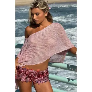 Sequin Fringe Knit Poncho