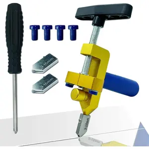 WrenchWizard  Glass Cutter Hand Tool, Manual Tile Cutter, 2 in 1 Glass Cutting Tool with Glass Breaking Pliers, DIY Tool Kit, 3 Tungsten Steel Blades, 4 Tips, 1 Screwdriver, GoldenQuesear